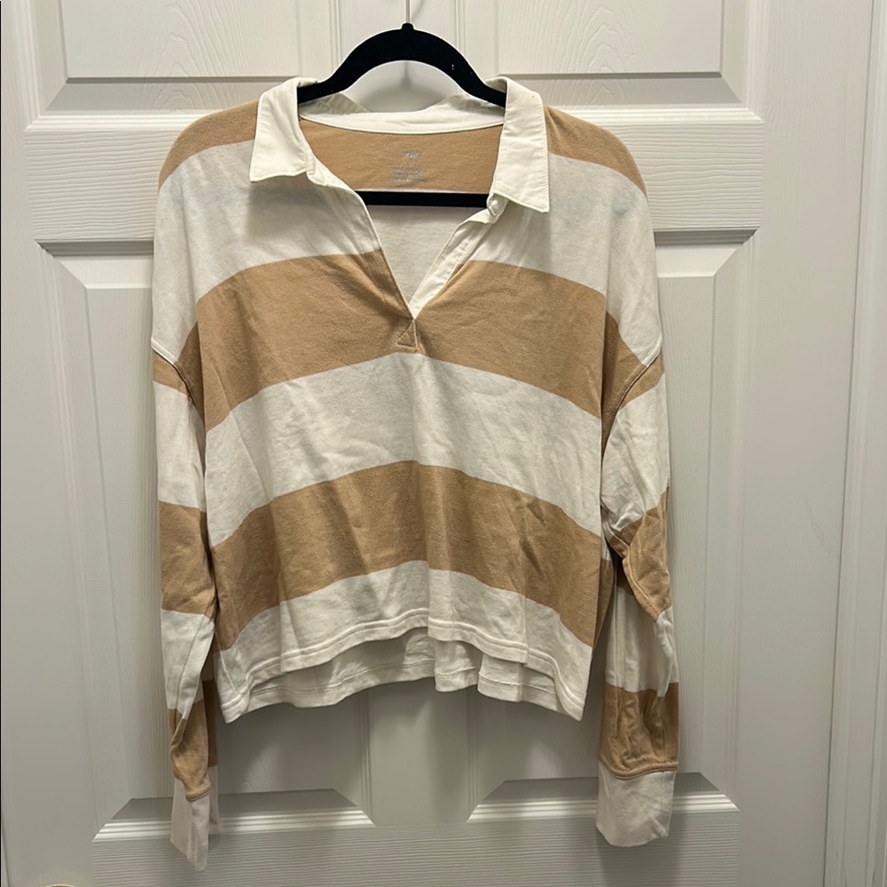 Aerie Cream and Tan Collared Shirt